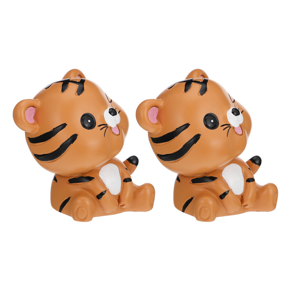 2 Pcs Animal Mini Toy Ornament Resin Tiger Indoor Decoration