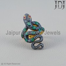 Snake Ring Natural Emerald Ruby Gemstone Pave Diamond 925 Sterling Silver Ring