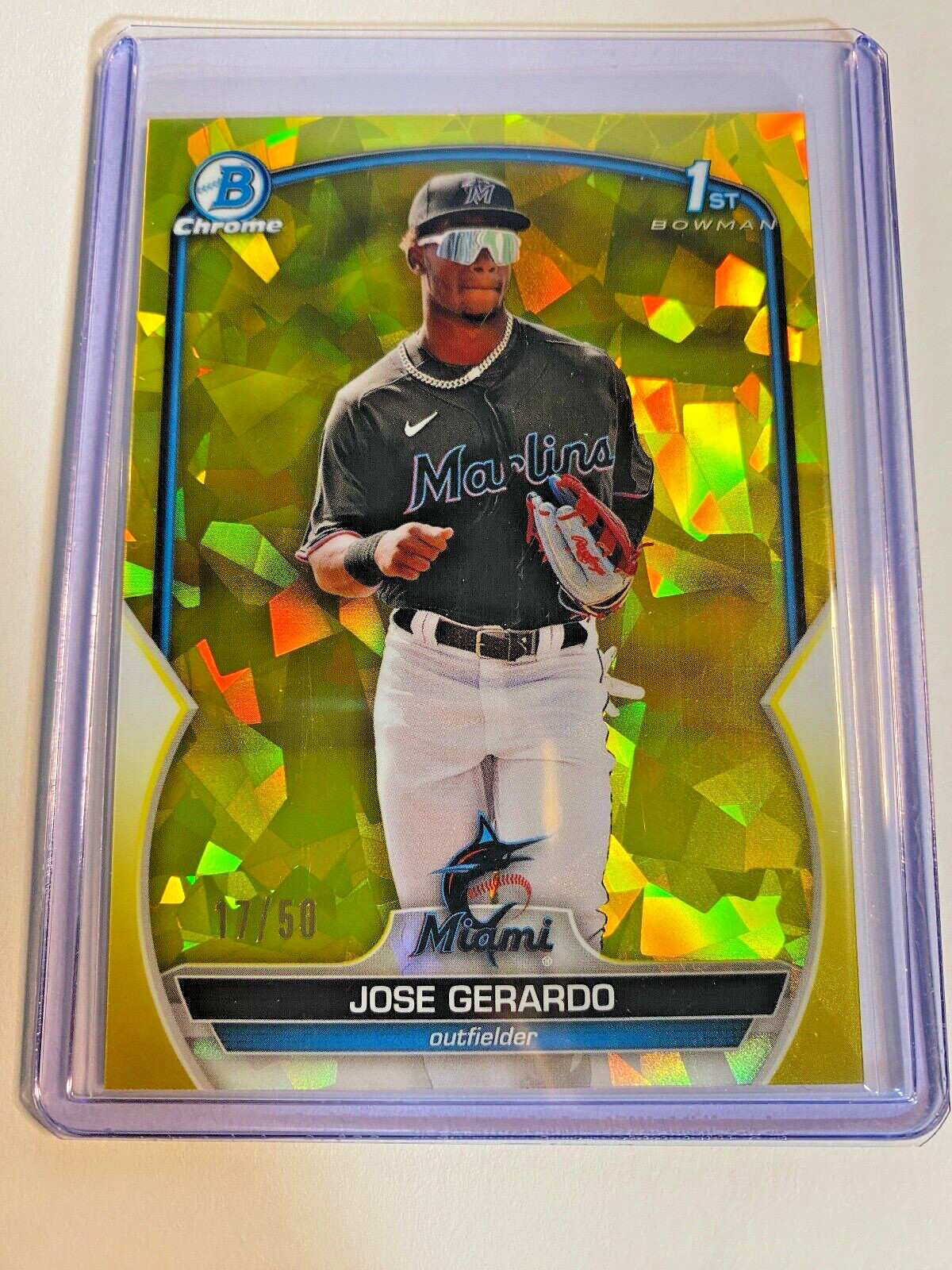 Jose Gerardo 1st Bowman 2023 Bowman Chrome SAPPHIRE YELLOW REFRACTOR/50 Miami