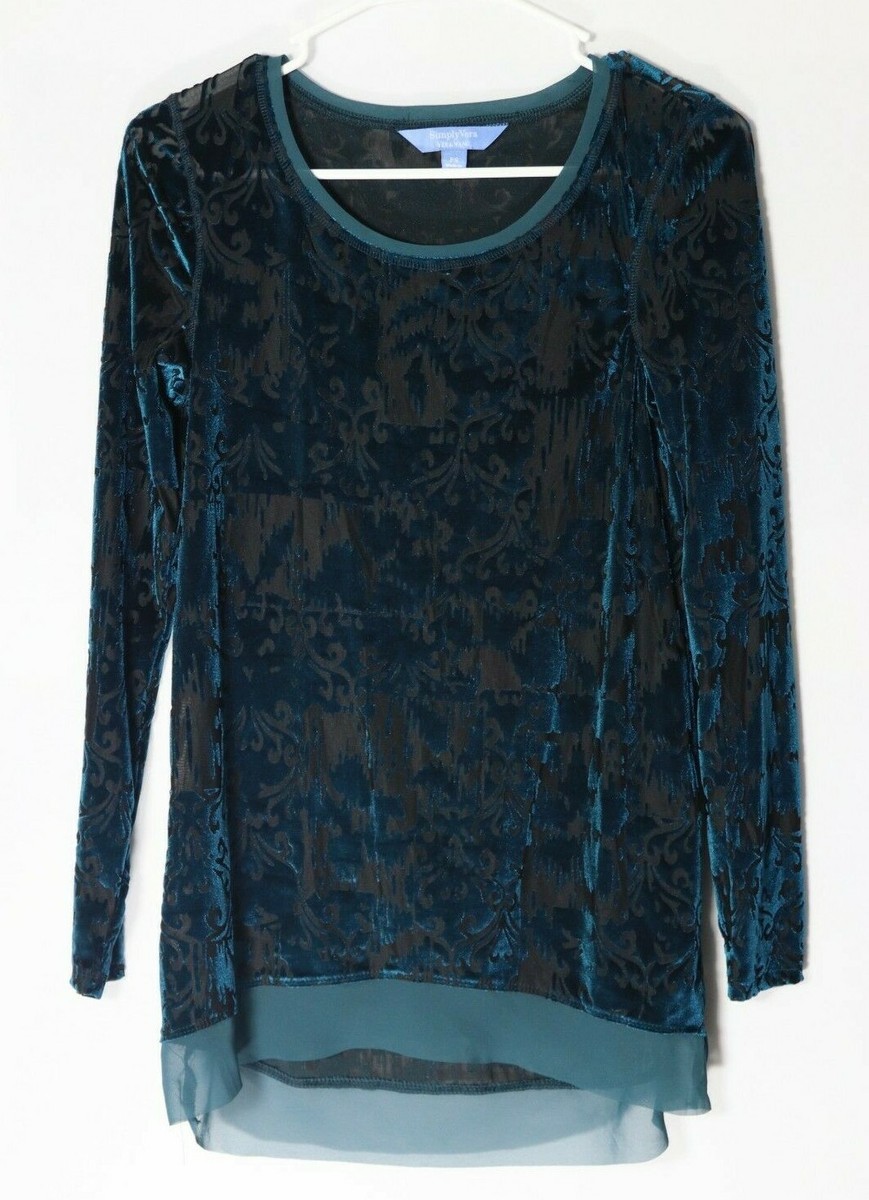 Simply Vera by Vera Wang womens long sleeve teal/black mesh Simply Vera by Vera Wang womens long sleeve teal/black mesh