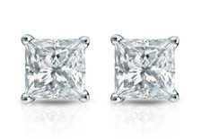 Princess Cut Simulated Diamond Women Men Stud Earrings in 14K Gold Plated Silver