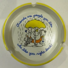 Vintage Ziggy Ashtray Ceramic Painted 1980s Friends Are People You Like-5"Dia.