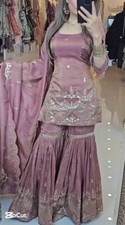 Exclusive Look Simar Silk Dusty Purple Top Palazzo With Dupatta For Party Wear