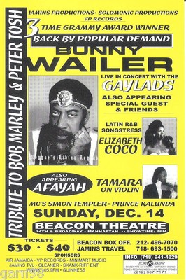 Bunny Wailer Bob Marley Peter Tosh Concert Handbill Mini-Poster 