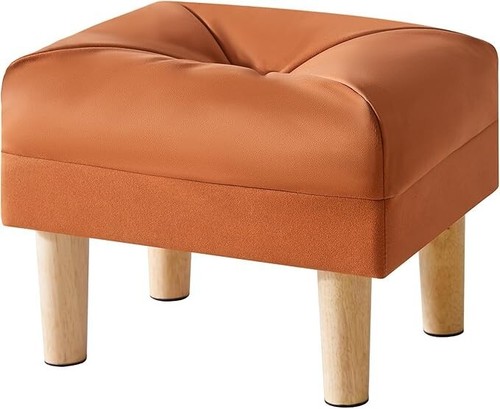 Small Footstool Ottoman, Faux Leather Footrest with Sponge Padded Seat Grey - Picture 2 of 8