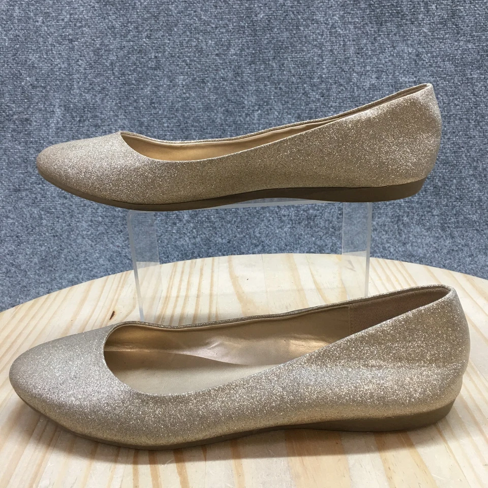 Zapatos planos de ballet American Eagle para mujer 12 Clinton informales sin cordones brillantes dorados Foto 2 de 4