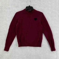 Saks Fifth Avenue Crew Neck Sweater SMALL Merino Wool Cashmere Heart Burgundy