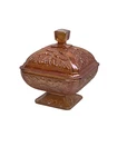 Vintage Carnival Glass Candy Dish Compote Jeanette Amberina Peach Acorn Pattern