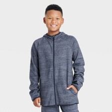 Boys' Premium Fleece Front Zip Hooded Sweatshirt Jacket All In Motion Gray XS, M