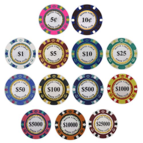 Bulk 800 Monte Carlo Club Poker Chips - 14 gram - Pick Your Denominations - Afbeelding 1 van 1