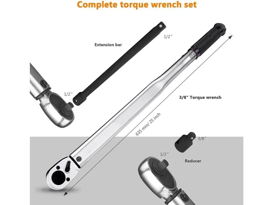 Juego de llaves dinamométricas Drive Click de 1/2", con barra de extensión de 1/2" y reductor de 3/8" (2 Foto 3 de 4