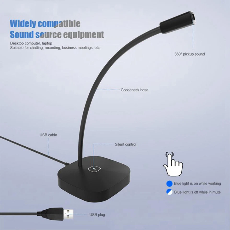 USB Desktop Microphone with Mute Button Compatible with PC Laptop Mac PS4 - Image 4 of 4