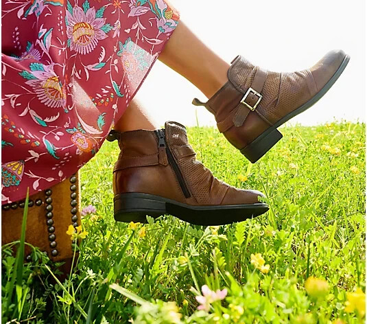 【THE MOZZ】Moel Brushed Ankle Boots Miz Mooz Leather Ankle Boots with Buckle - Suzy-Hazelnut