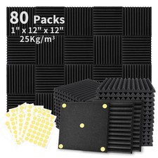 Focusound 80 Pack Acoustic Foam Panels 1 x 12 x 12 Sound Proof Foam Panles So...