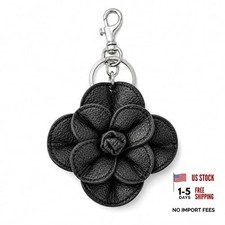 Leather Flower Bag Charm Rose Keychain Leather Purse Charm Flower A2:black