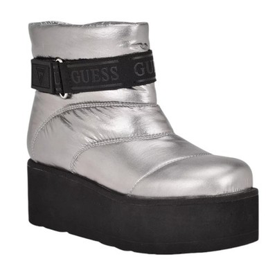 Guess Women's Jilona Platform Cold Weather Quilted Puffer Boots Silver Size 5