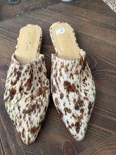 Diba True Cow Fur Animal Print Slip-On Flats Pointed Toe Leather Sz 8