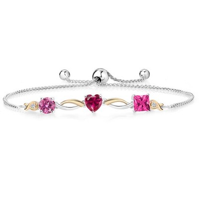 925 Silver and 10K Yellow Gold Pink Moissanite Created Ruby Pink Mystic Topaz