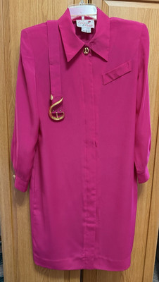 VINTAGE 1970s-1980s CARON PETITE CHICAGO Hot Pink Dress with Belt - Size 8 EUC