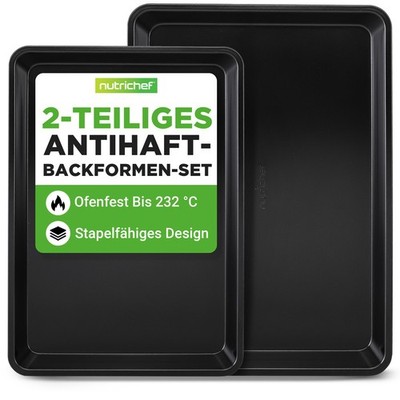 NutriChef Backblech Set 2-teilig Antihaft Schwarz 40x28cm Karbonstahl ofenfest