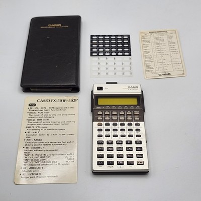 Vintage Casio FX-502P Scientific Programmable Calculator w/ Case Inserts Tested