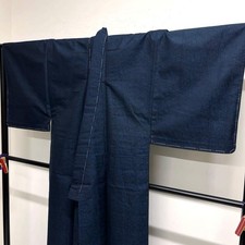 Japanese Kimono Men's Ensemble Single Clothes Lattice Length 140 Sleeve 67.5 043