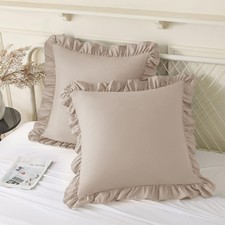 KKJIAF 2 Pack Ruffle Pillow Cases 18x18 Inches, Khaki Square Ruffled Pillow...