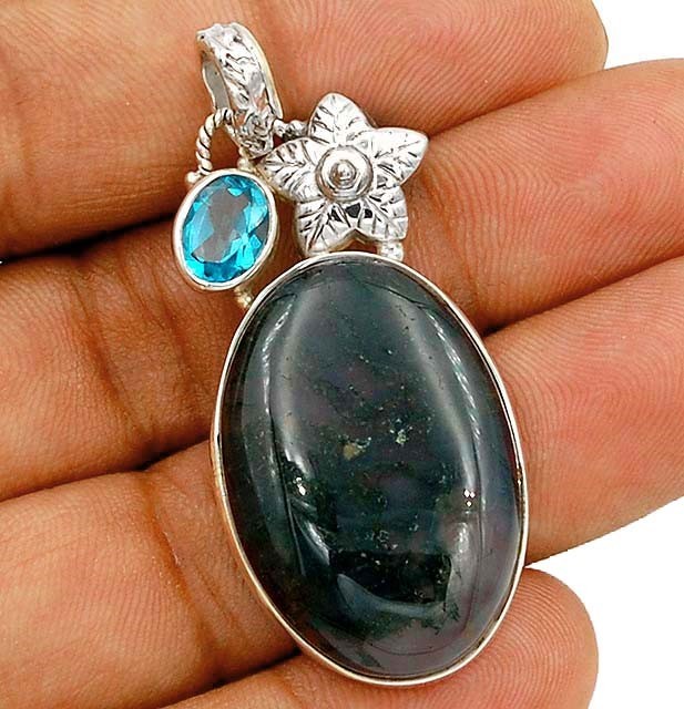 Flower Natural Moss Agate 925 Genuine Sterling Silver Pendant Jewelry @16-8