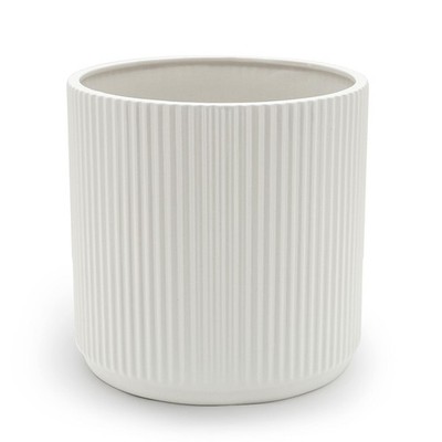 Retailer Basics Fluted Ceramic Planter Pot For Indoor Outdoor Plants Round Flowe