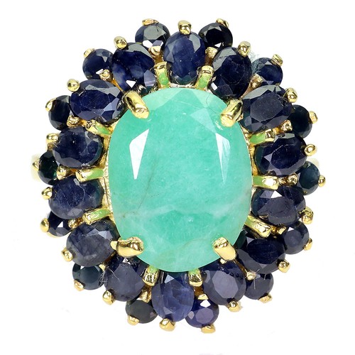925 Sterling Silver Ring Oval Emerald 13x10mm Sapphire Gemstone Jewelry Size 8