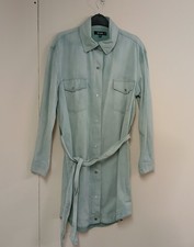 Missguided Denim Shirt Dress Size 10 Long Sleeve Button Front Collared Blue Used