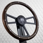 (T04)18" Black Steering Wheel Big Rig Dark Mahogany Wood KEN W900 & PETE 320-389