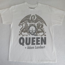 Queen + Adam Lambert Official Tour Concert T-Shirt White Silver Mens LARGE