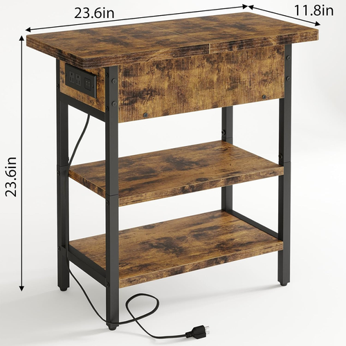 Beistelltisch mit Ladestation, Klapptisch mit USB-Anschlüssen und Steckdosen, - Bild 3 von 8