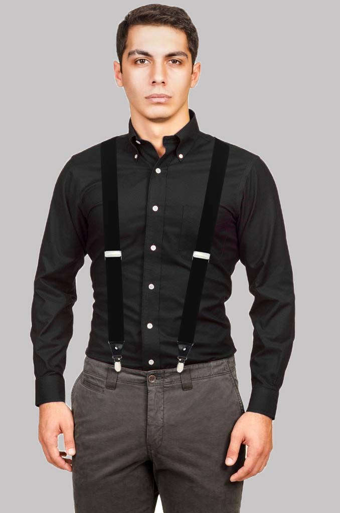 Men's Y-Back 1.4 Inches Wide 4-Clips Adjustable Suspenders, Black image 6