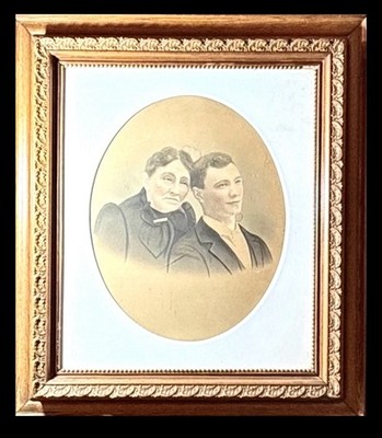 Antique Victorian Framed Portrait Mother Son Oval Charcoal Pastel 28x32