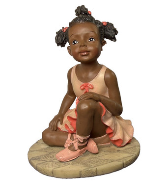United Treasures Ebony Treasures Ballerina Figurine Seated Peach Dress UTI 4''