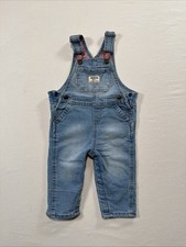OshKosh B'Gosh Vestbak Girl's 9 Mo Overall Blue Denim Floral Lined Stretch
