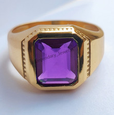 Men's Natural Amethyst Gemstone Ring With 925 Sterling Silver Engagement Ring