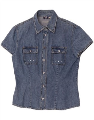 BYBLOS Womens Short Sleeve Denim Shirt US 14 XL Blue Cotton BW01