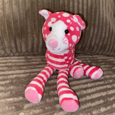 Douglas The Cuddle Toy White & Magenta Pink Polka Dot/ Striped Cat Floppy Plush 