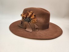 Vintage Retro Mens Ladies Felt Hat Fedora Tan Brown 100 Wool Made in USA