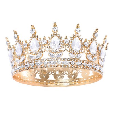 Gold Queen Crown for Women Crystal Tiara Girl Rhinestone Wedding