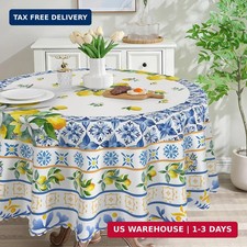 Lemon Round Tablecloth 60 inches - Mediterranean Summer for Home - Water Resista