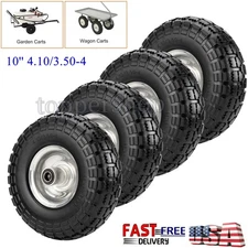 4PCS 10" Solid Rubber Tire Wheels Flat Free Tires 4.10/3.50-4 Hand Truck Trolley