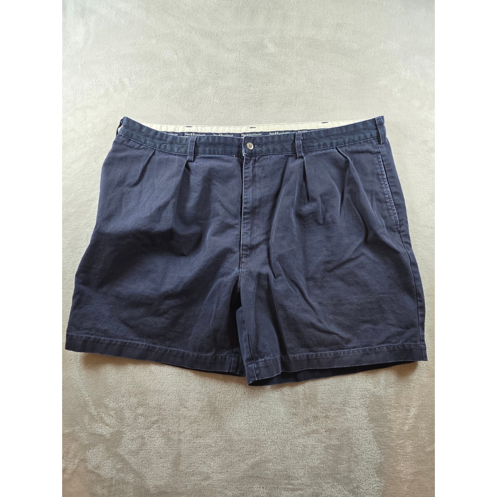 Vintage Polo Ralph Lauren Chino Shorts Mens 42 Fit 40 Blue Pleated Made in USA