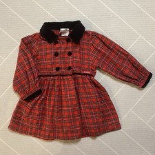 VTG Oshkosh B gosh Red Tartan Plaid Dress with Black Velvet Collar Girls Size 2T