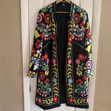 Retro FLORAL Jacket Sz M Vintage 1970s Style Boho Long Lined Jacket Multi Color