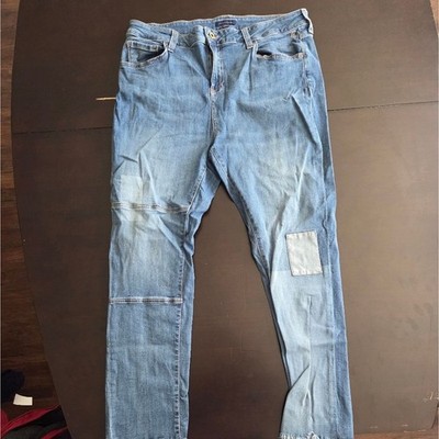 Tommy Hilfiger Women Blue Denim Jeans Patchwork Distressed Frayed Hem Size 16W