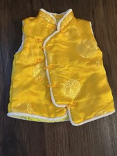 Chinese unisex Children  s vest Embroidered Yellow Vest Frog Closures size 130